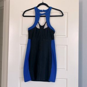 Colorblock, black and blue mini dress
